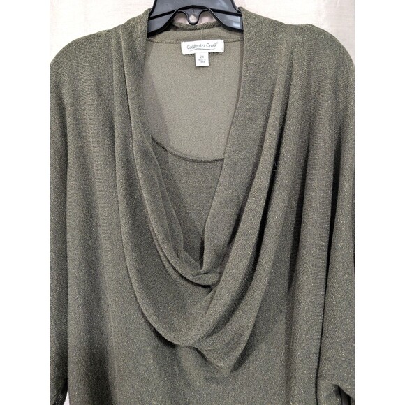 Coldwater Creek Women's 2X Knit Green Gold Sparkly Cowl Neck Top Festive Holiday - Picture 10 of 16